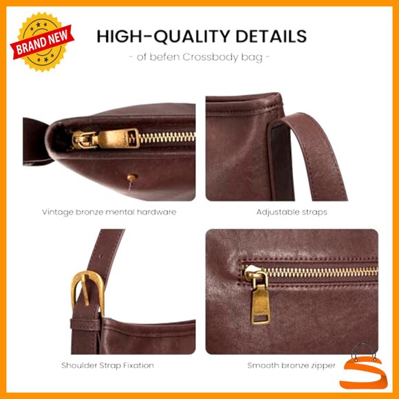 Genuine Leather Crossbody Bag RFID Blocking Medium Hobo Purse - Picture 6 of 7